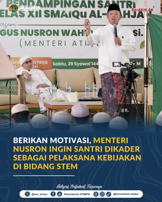 
					Berikan Motivasi, Menteri Nusron Ingin Santri Dikader sebagai Pelaksana Kebijakan di Bidang STEM