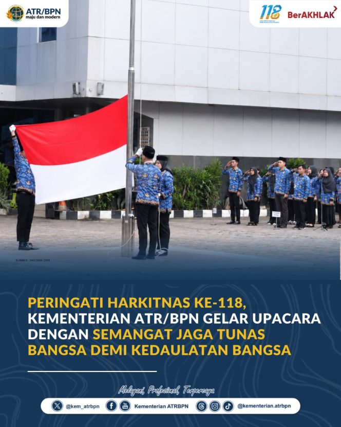 
					Peringati Harkitnas ke-118, Kementerian ATR/BPN Gelar Upacara dengan Semangat Jaga Tunas Bangsa demi Kedaulatan Negara